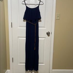 Trixxi Maxi Dress With Belt Navy Blue Spaghetti Straps Size M